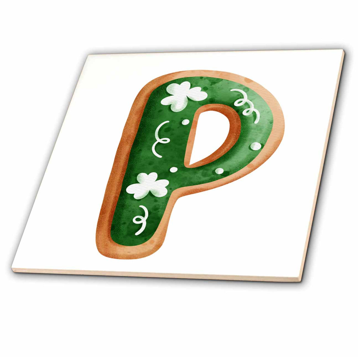 3dRose Cute St Patricks Day Image of Cookie Monogram Initial P - Tiles (ct-375889)