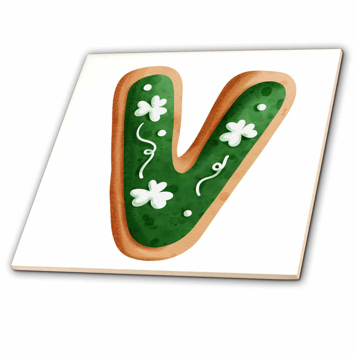 3dRose Cute St Patricks Day Image of Cookie Monogram Initial V - Tiles (ct-375893)