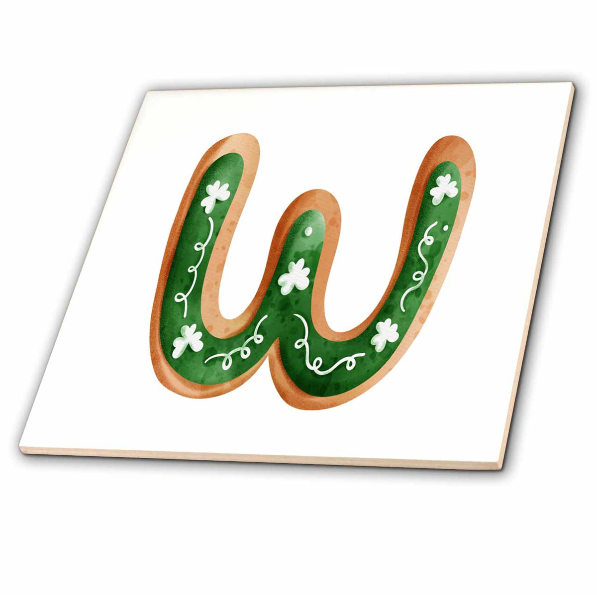3dRose Cute St Patricks Day Image of Cookie Monogram Initial W - Tiles (ct-375894)