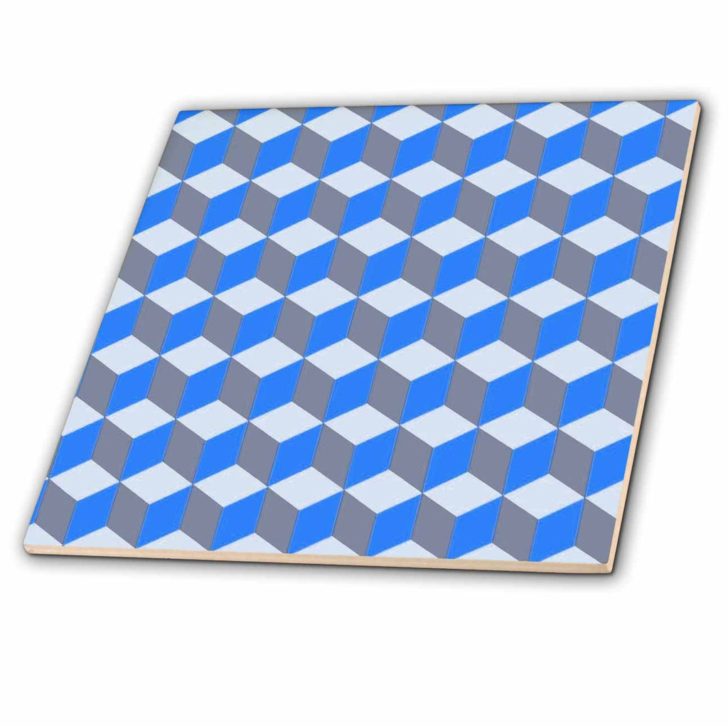 3dRose Isometric Cube Pattern Dark Blue Grey Geometric Art Cut Out - Tiles (ct-376634)