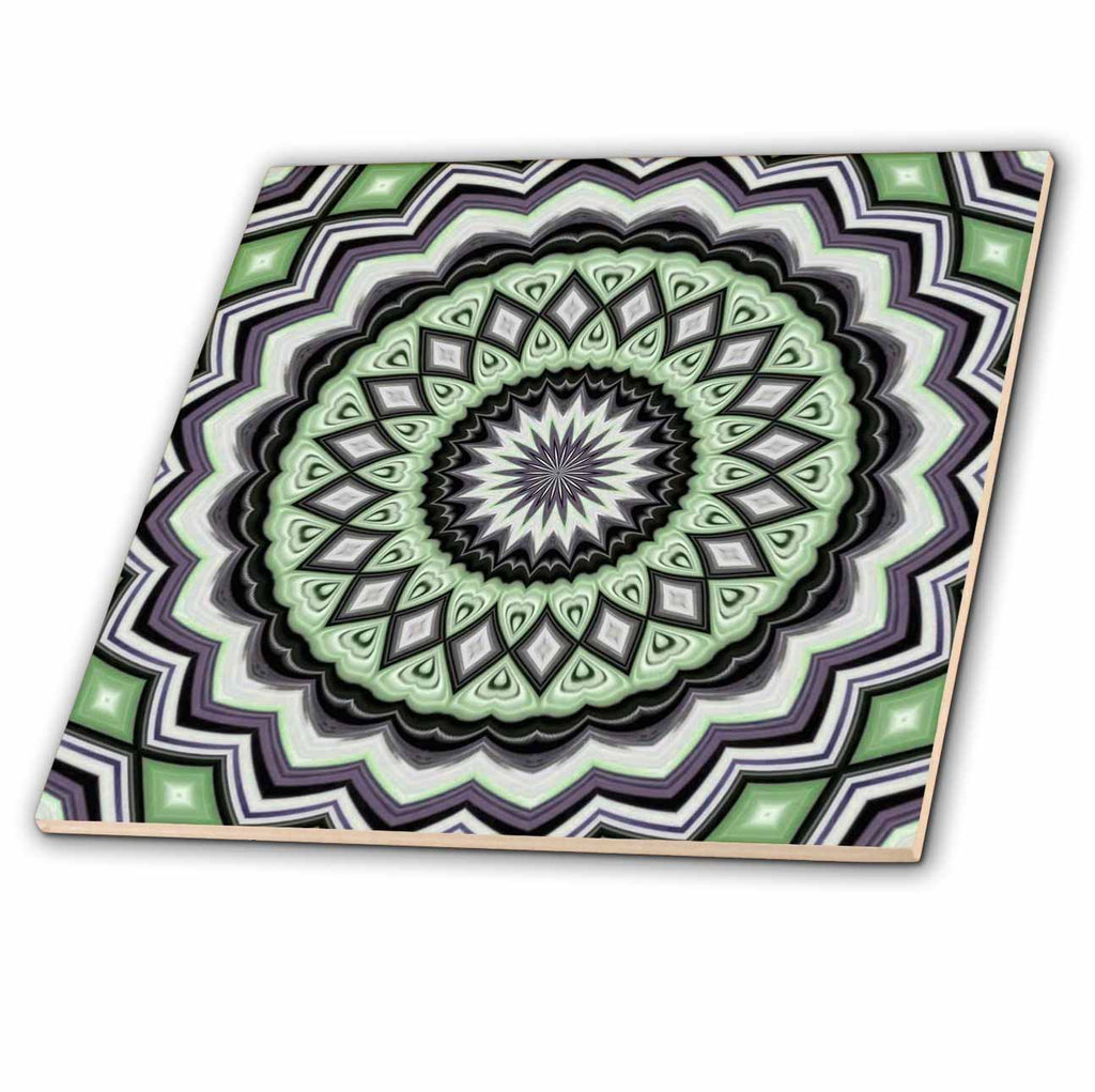 3dRose Multicolored Symmetrical Circle Pattern Green Tones - Tiles (ct-376635)