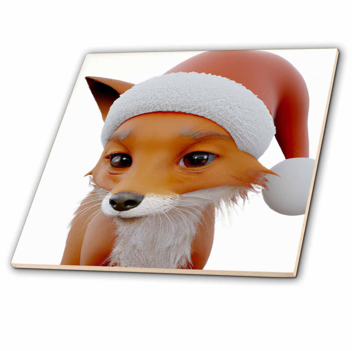 3dRose Cute Christmas Fox Wearing Santa Hat - Tiles (ct-376656)