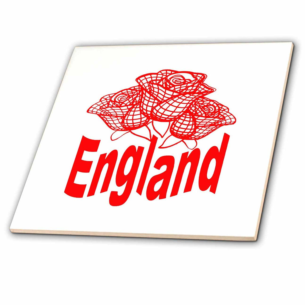 3dRose England Text With Stylized English Red Roses - Tiles (ct-376702)