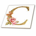 3dRose Elegant Image and Gold Boho Flower Monogram Initial C - Tiles (ct-378232)