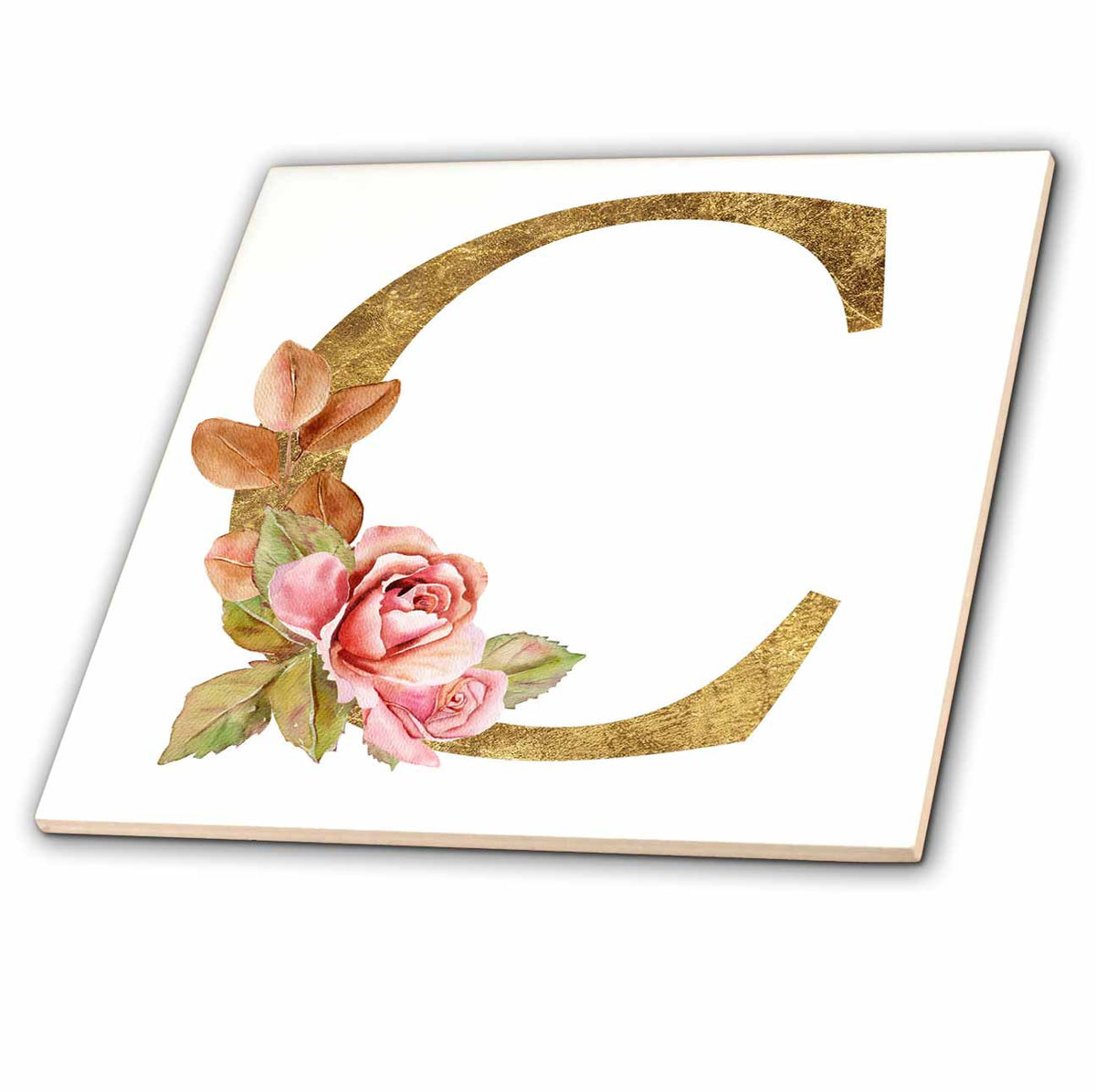 3dRose Elegant Image and Gold Boho Flower Monogram Initial C - Tiles (ct-378232)