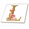 3dRose Elegant Image and Gold Boho Flower Monogram Initial L - Tiles (ct-378239)