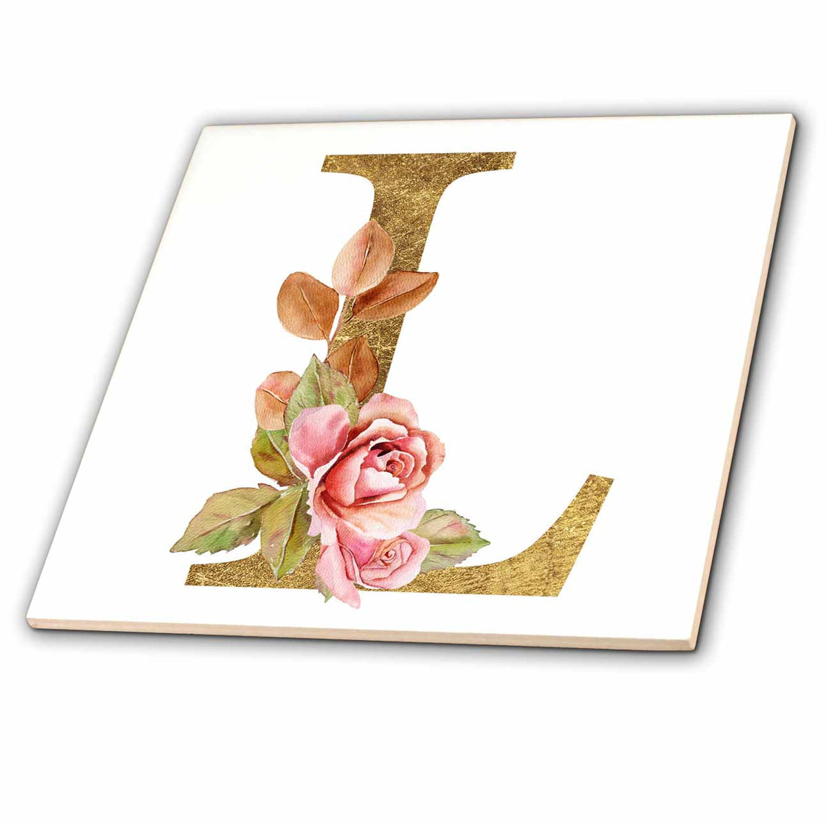 3dRose Elegant Image and Gold Boho Flower Monogram Initial L - Tiles (ct-378239)