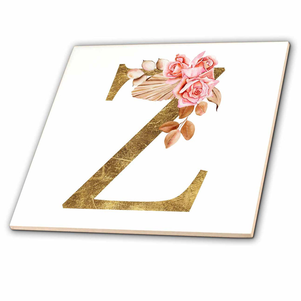 3dRose Elegant Image and Gold Boho Flower Monogram Initial Z - Tiles (ct-378249)