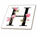 3dRose Pretty Pink Magnolia Flower Monogram Initial H - Tiles (ct-378276)