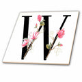 3dRose Pretty Pink Magnolia Flower Monogram Initial W - Tiles (ct-378287)