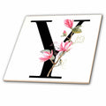 3dRose Pretty Pink Magnolia Flower Monogram Initial Y - Tiles (ct-378288)