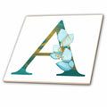 3dRose Turquoise and Image of Gold Leafy Monogram Initial A - Tiles (ct-378290)