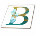 3dRose Turquoise and Image of Gold Leafy Monogram Initial B - Tiles (ct-378291)