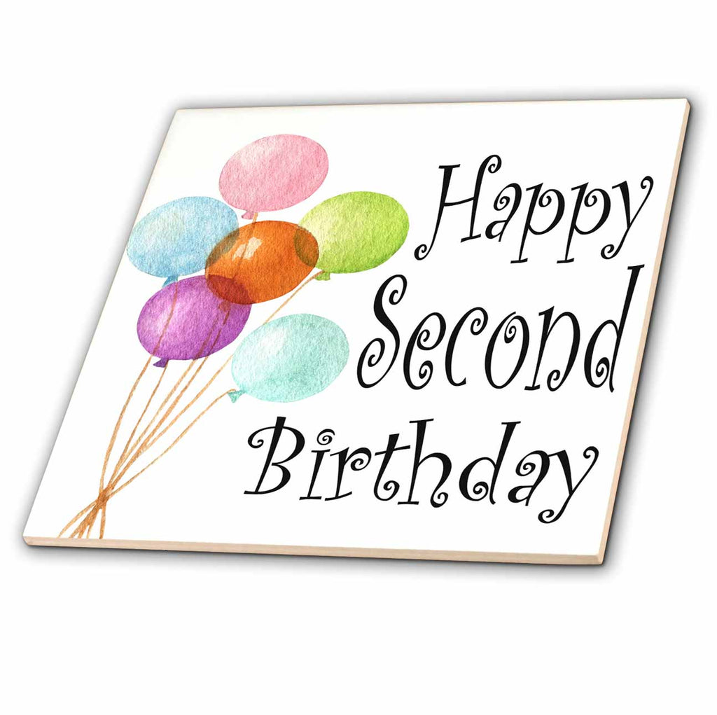 3dRose Colorful Balloons Happy Second Birthday - Tiles (ct-379951)