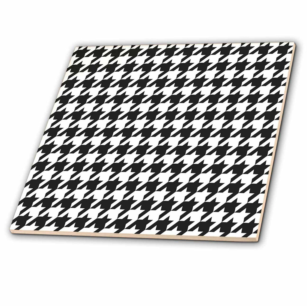 3dRose Anne Marie Baugh - Patterns - Black and White Houndstooth Pattern - Tiles (ct-380307)