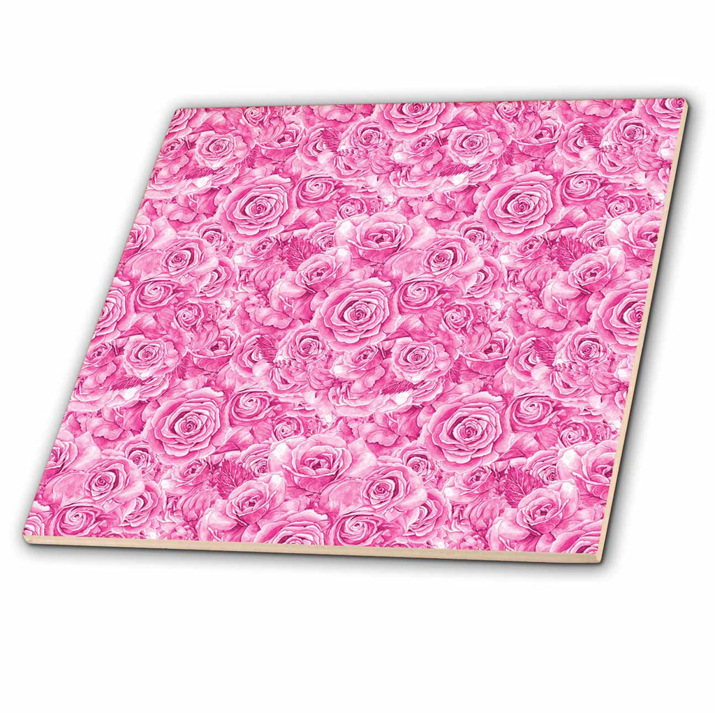 3dRose Anne Marie Baugh - Patterns - Pink Roses Pattern - Tiles (ct-380312)