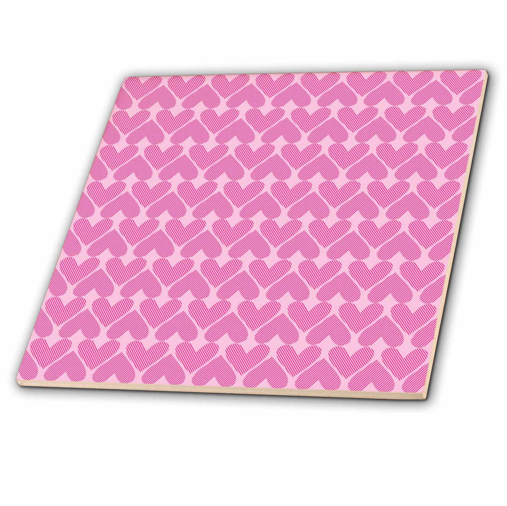 3dRose Anne Marie Baugh - Patterns - Cute Pink Lined Hearts Pattern - Tiles (ct-380314)