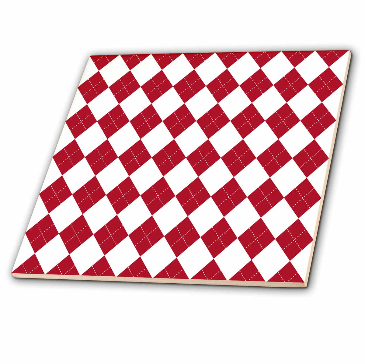 3dRose Anne Marie Baugh - Patterns - Red and White Argyle Pattern - Tiles (ct-380340)