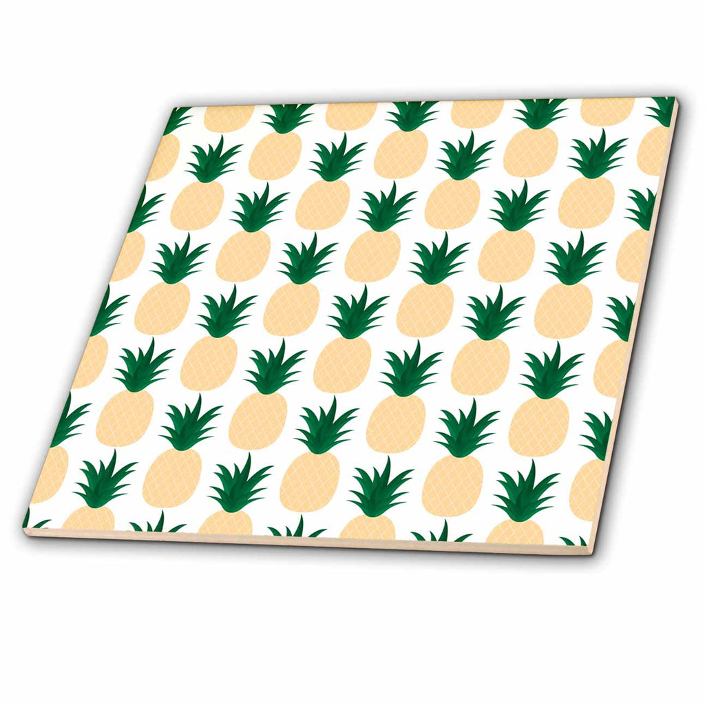 3dRose Anne Marie Baugh - Patterns - Cute Yellow and Green Pineapple Pattern - Tiles (ct-380352)