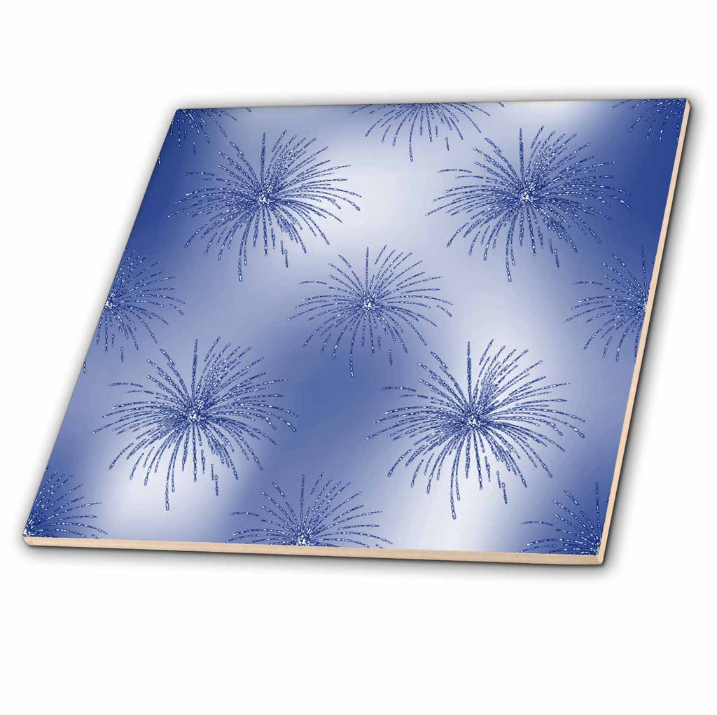 3dRose Anne Marie Baugh - Patterns - Blue On Blue Glam Fireworks Pattern - Tiles (ct-380362)