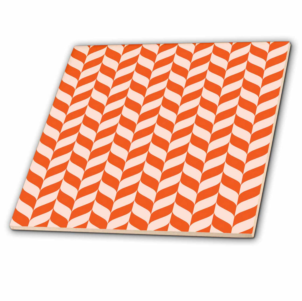3dRose Anne Marie Baugh - Patterns - Orange Herringbone Pattern - Tiles (ct-380374)