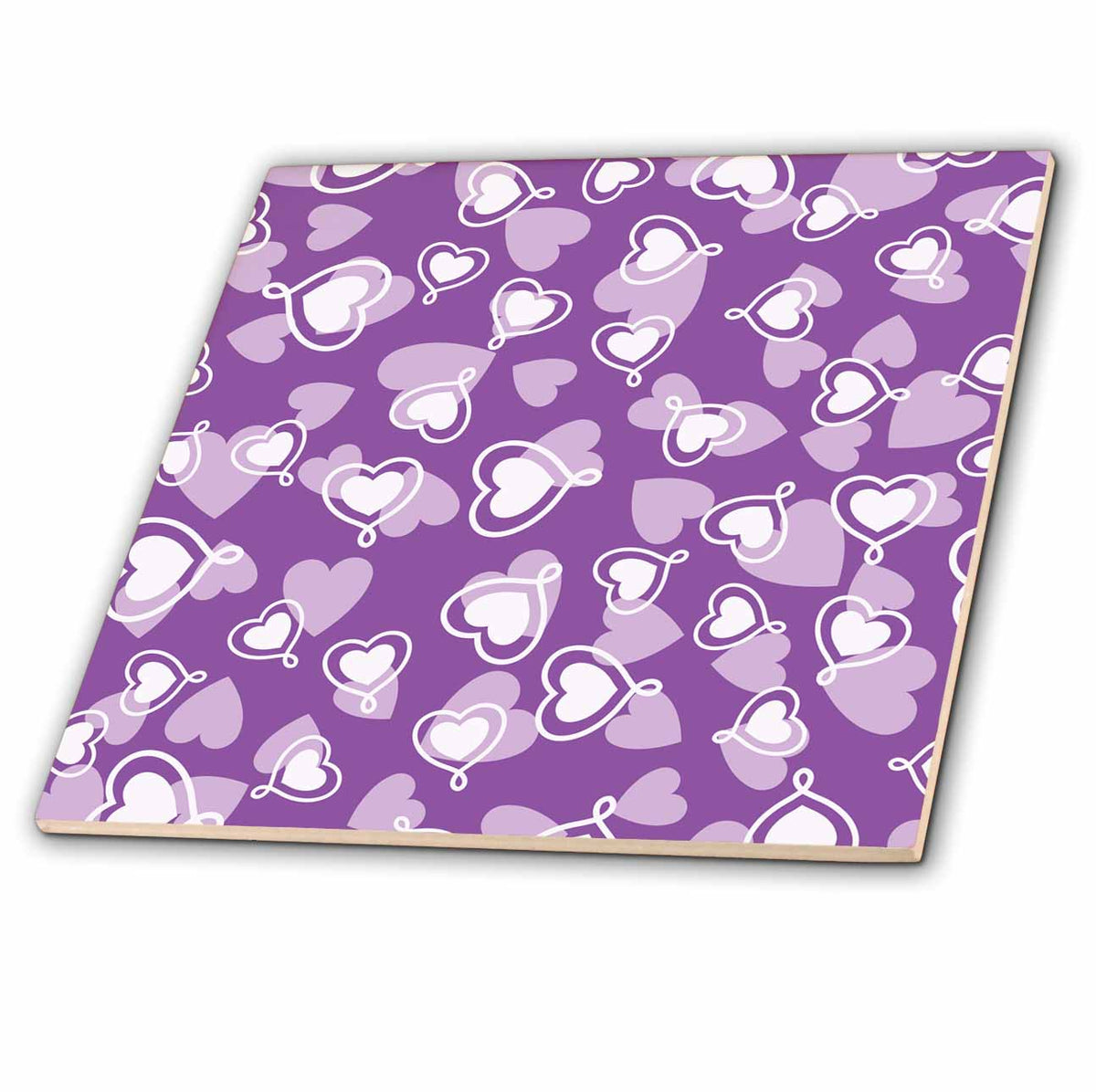 3dRose Cut Purple and White Heart Loops Layered Pattern - Tiles (ct-380375)