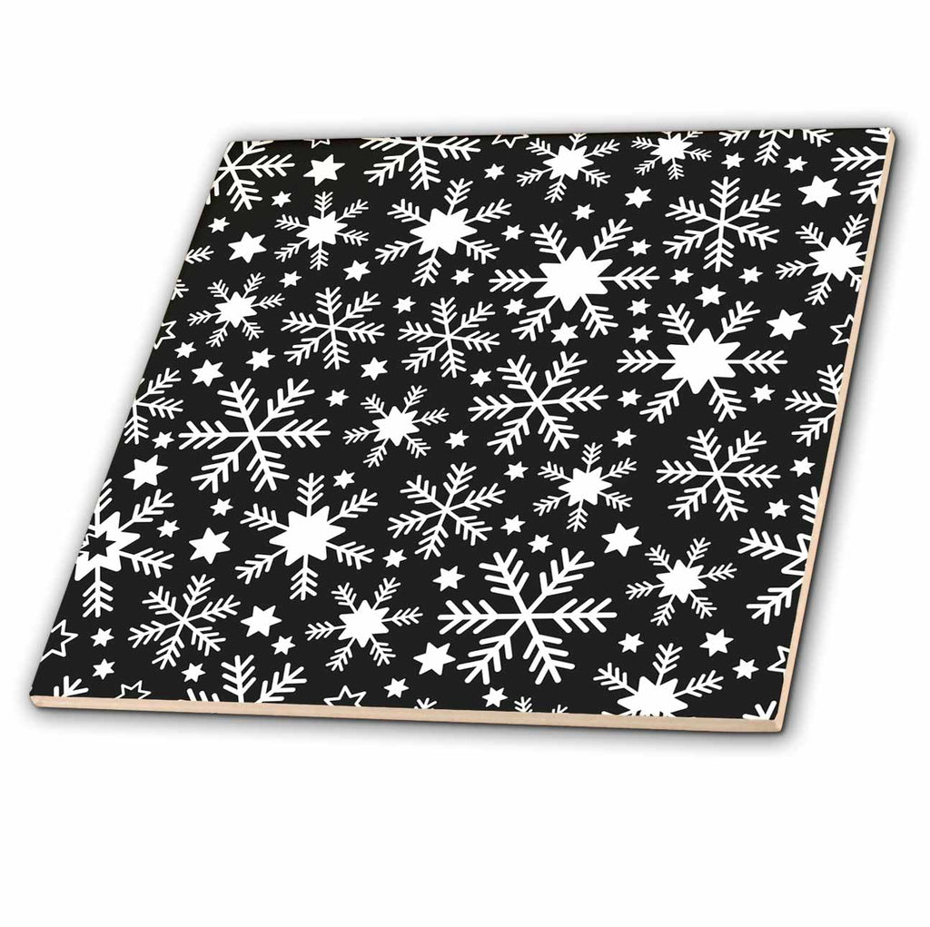 3dRose Contemporary Black and White Snowflake Pattern - Tiles (ct-380385)