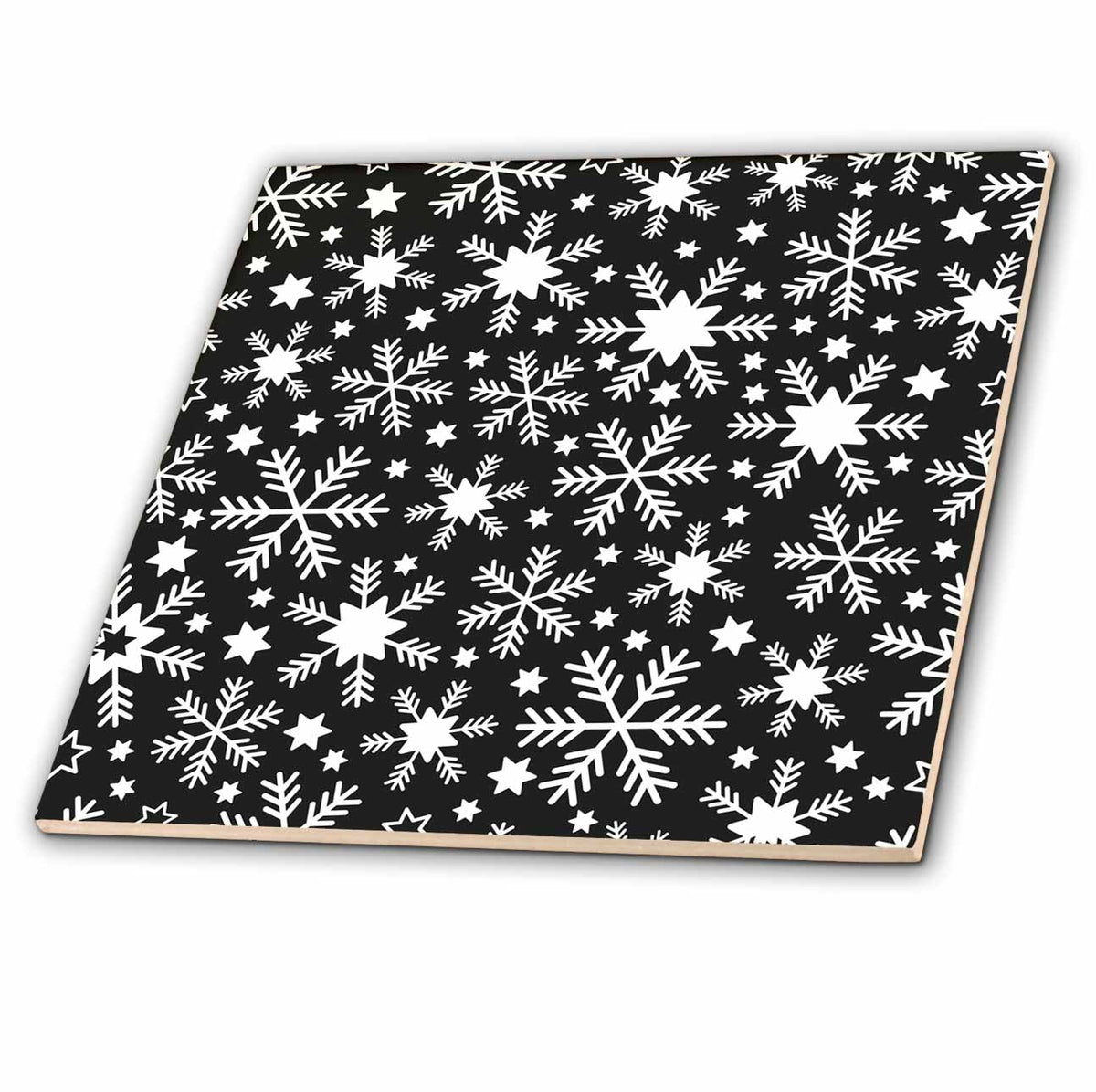 3dRose Contemporary Black and White Snowflake Pattern - Tiles (ct-380385)