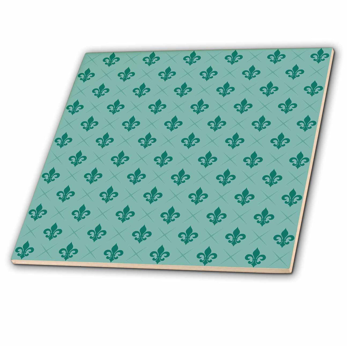 3dRose Anne Marie Baugh - Patterns - Green on Green Fleur De Lis Pattern - Tiles (ct-380387)