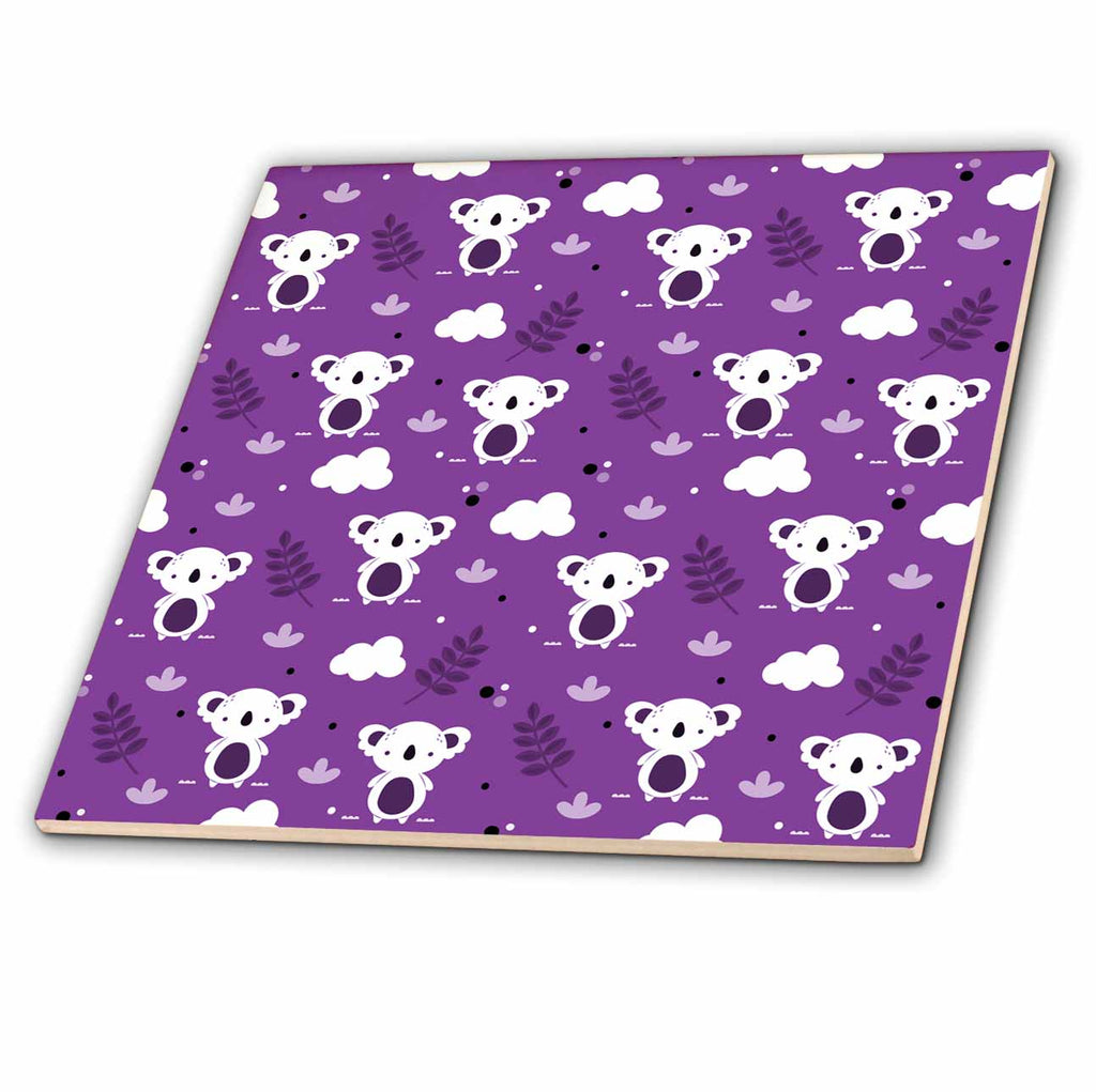 3dRose Anne Marie Baugh - Patterns - Cute Purple and White Koala Bear Pattern - Tiles (ct-380390)