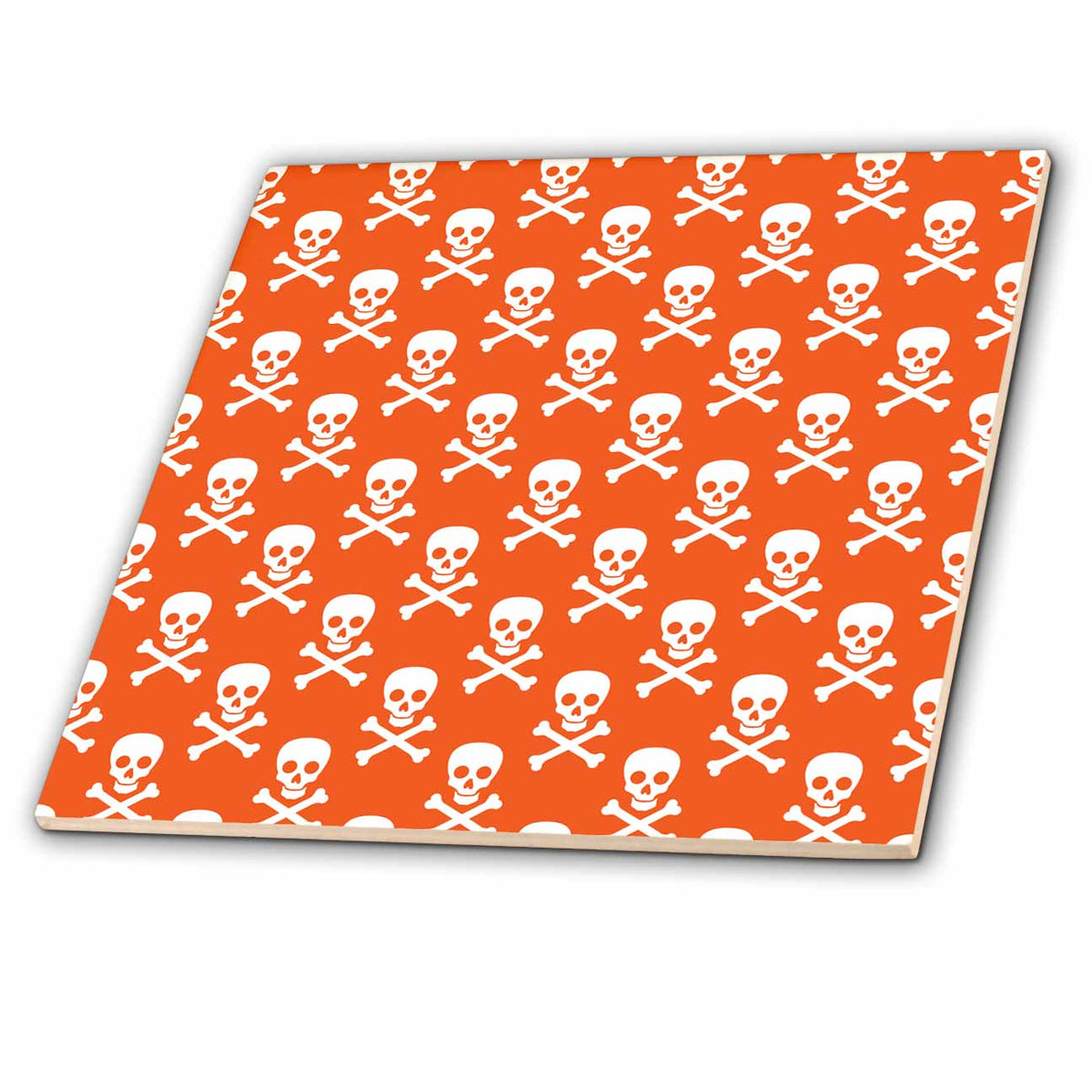 3dRose Orange and White Skull and Cross Bones Pattern - Tiles (ct-380392)