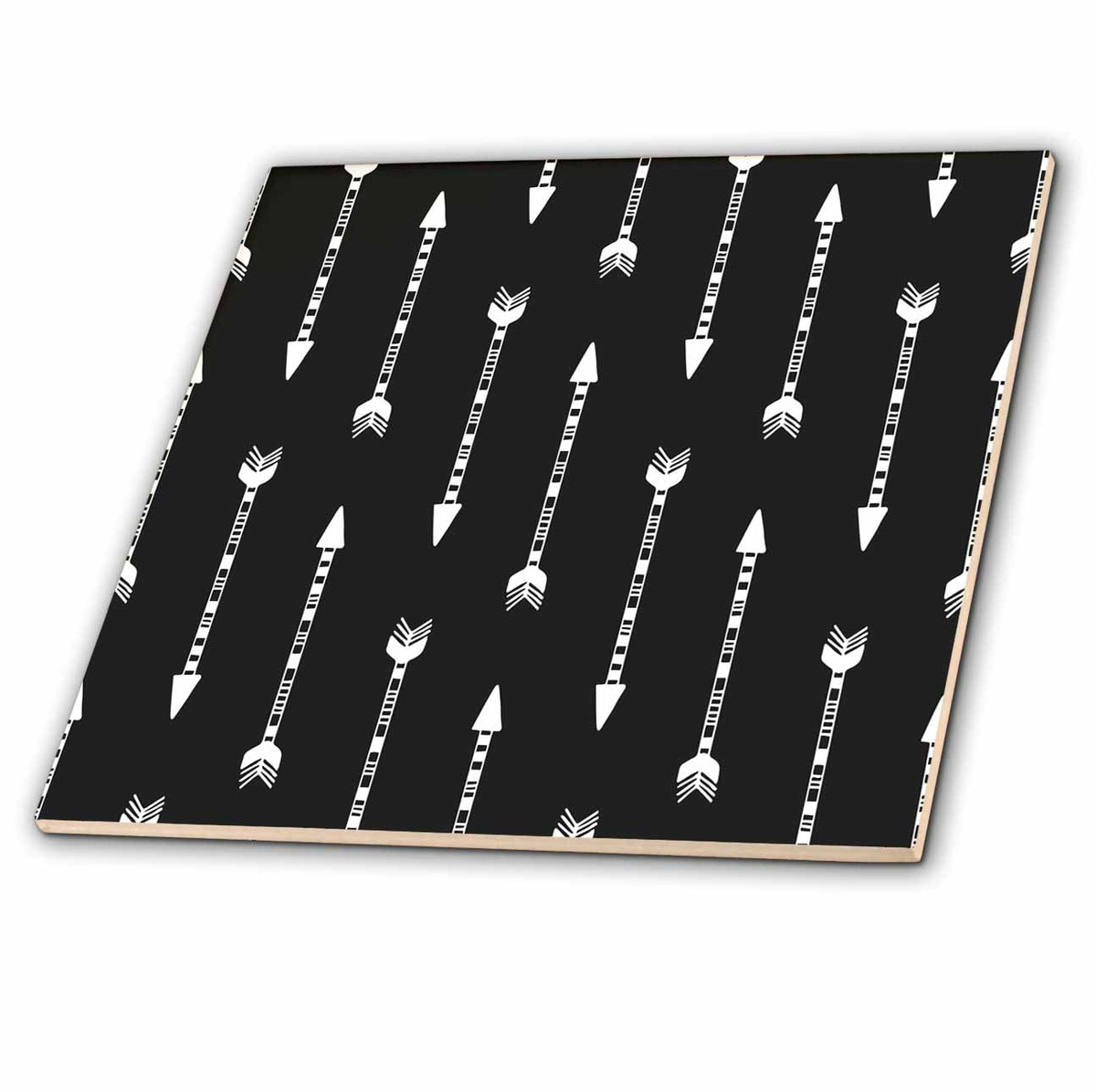 3dRose Anne Marie Baugh - Patterns - Black and White Arrow Pattern - Tiles (ct-380394)