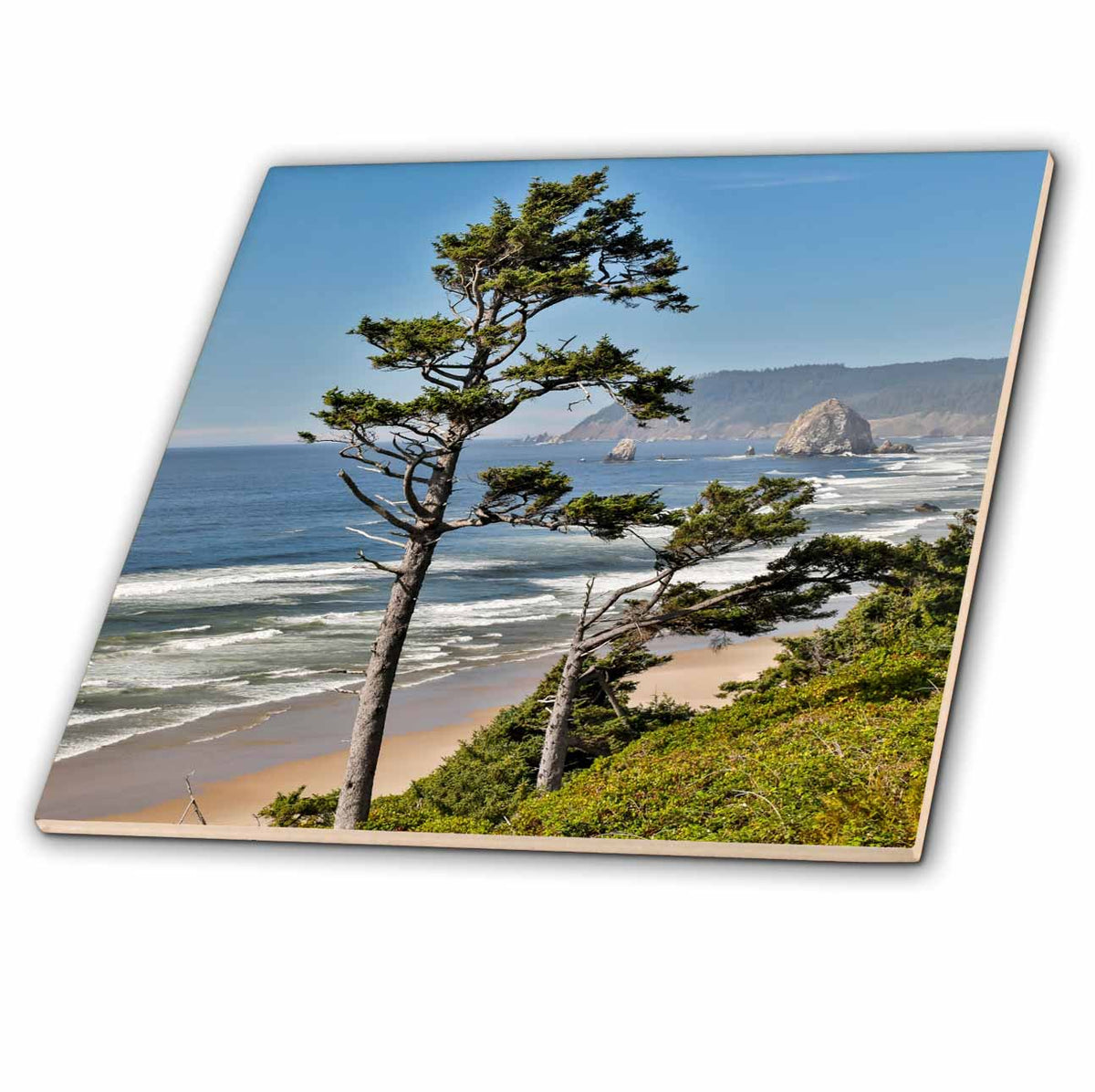 3dRose DanitaDelimont - Oregon - USA, Oregon. Cannon Beach with Haystack - Tiles (ct-381007)