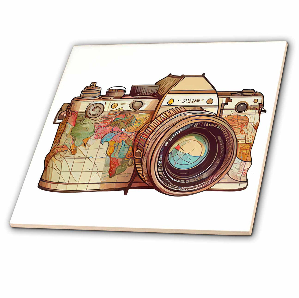 3dRose Anne Marie Baugh - Illustrations - Map Patterned Camera Illustration - Tiles (ct-381408)