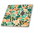 3dRose Cute Orange and Green Flower and Leaf Pattern - Tiles (ct-381684)