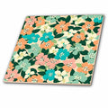 3dRose Cute Peach, Sage Green, and Aqua Simple Flower Pattern - Tiles (ct-381689)