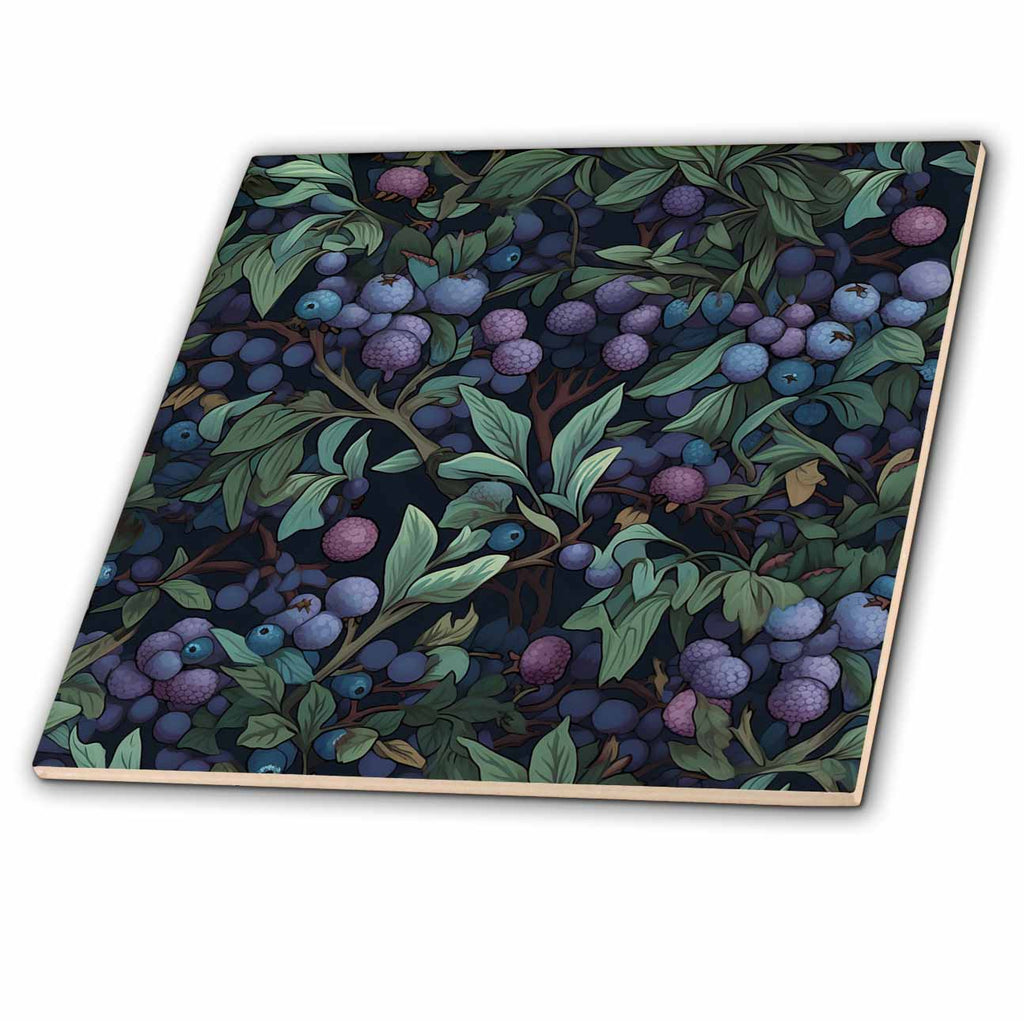 3dRose Deep Purple and Blue Berry and Leaf Pattern - Tiles (ct-381701)
