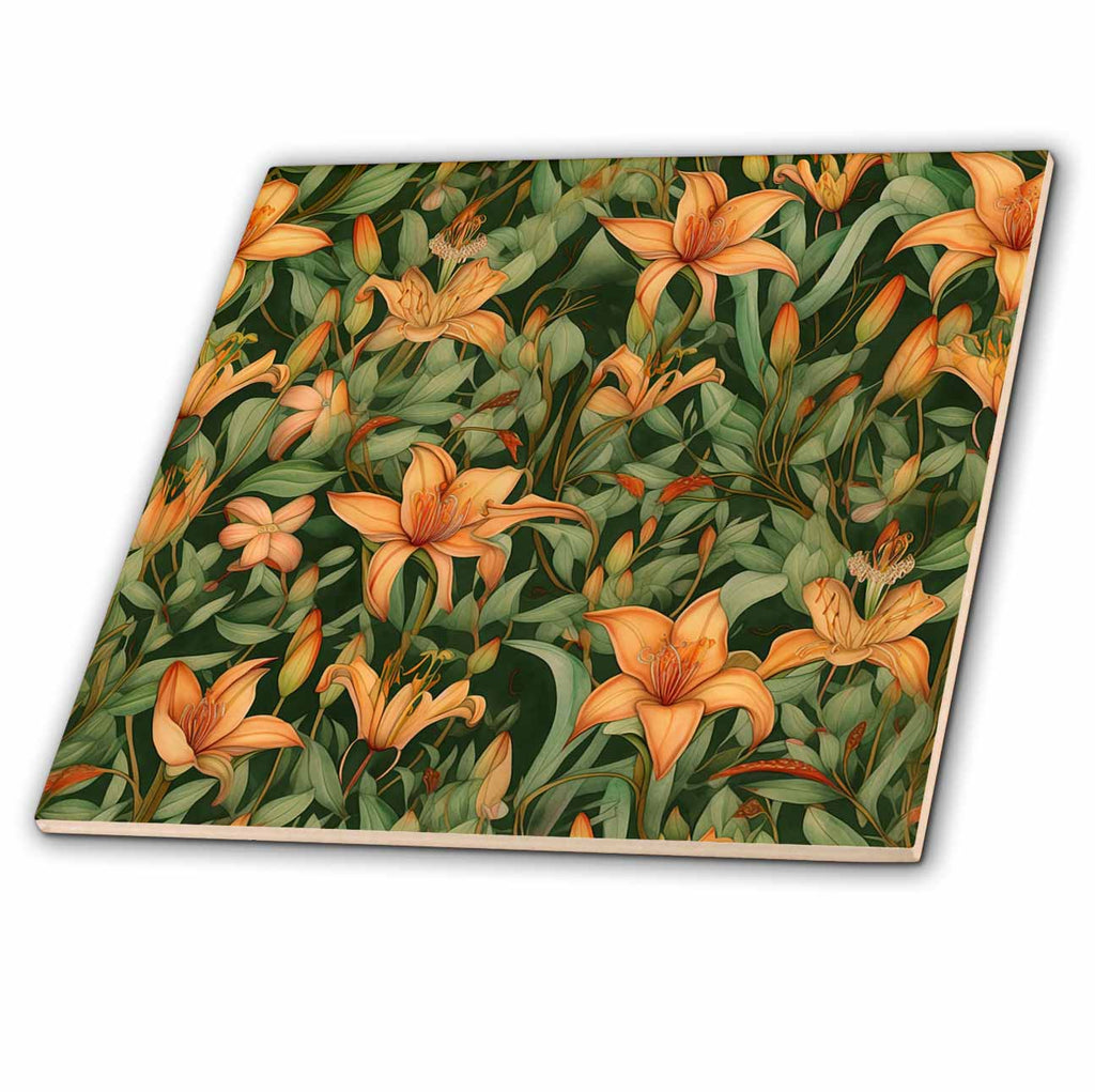 3dRose Bright Orange Tiger Lily Flower Pattern - Tiles (ct-381702)