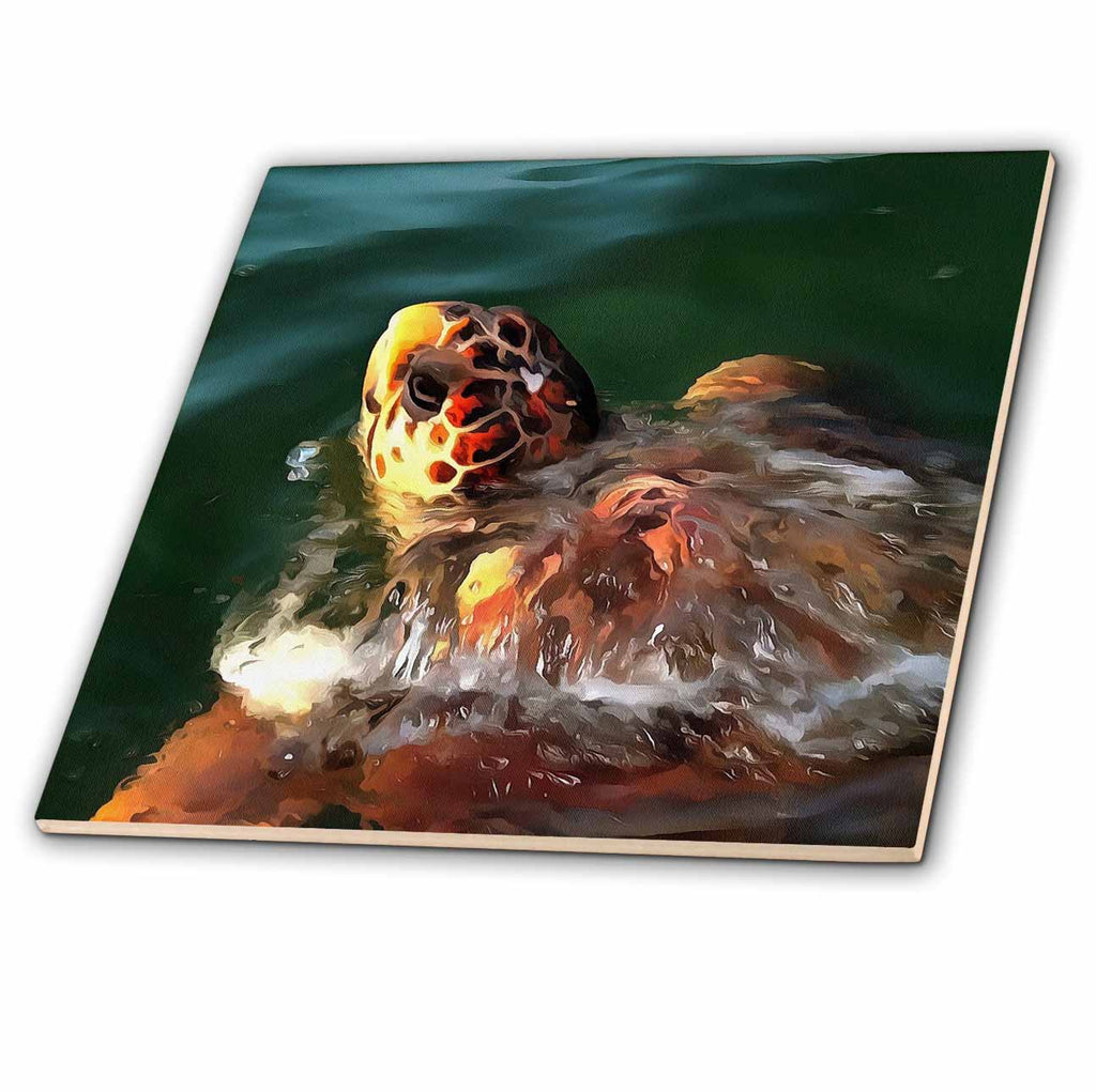 3dRose Loggerhead Sea Turtle Artistic Portrait - Tiles (ct-381743)