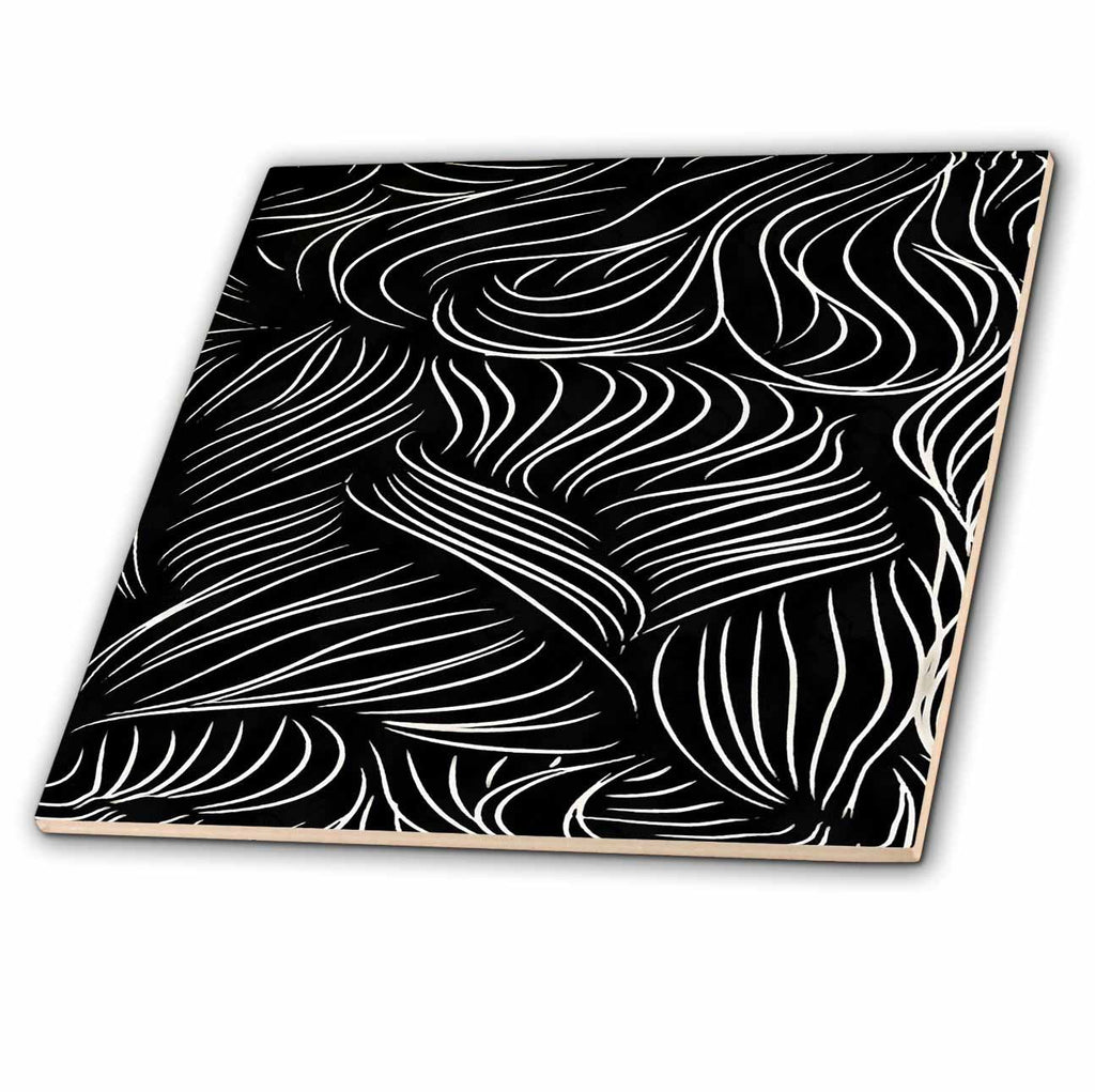 3dRose Dynamic Tussled Wavy Lines in White Abstract Art - Tiles (ct-381795)