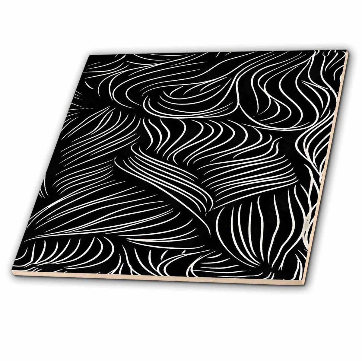 3dRose Dynamic Tussled Wavy Lines in White Abstract Art - Tiles (ct-381795)