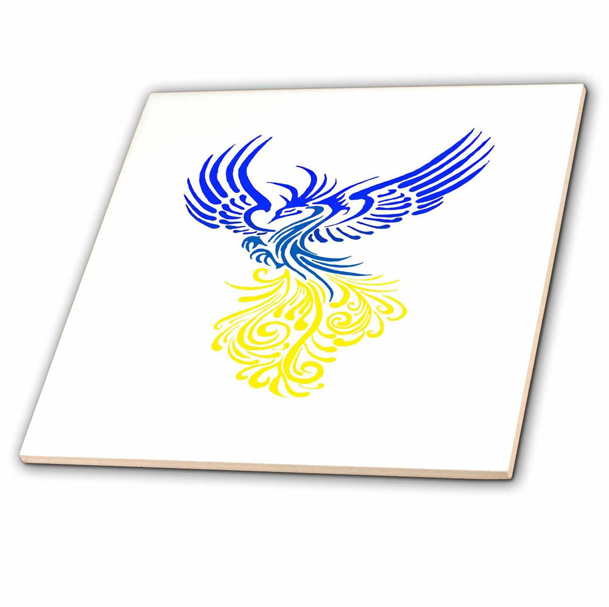 3dRose Blue Yellow Artistic Phoenix Illustration - Tiles (ct-381820)