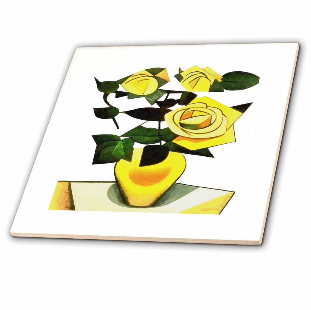 3dRose Yellow Roses Geometric Abstract Cut Out - Tiles (ct-381831)