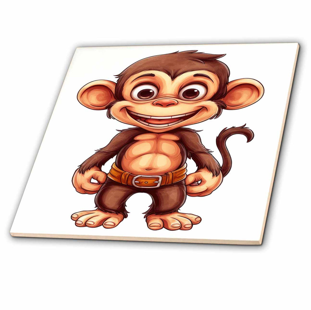 3dRose Cute Silly Smiling Monkey with A Belt Illustration - Tiles (ct-382161)