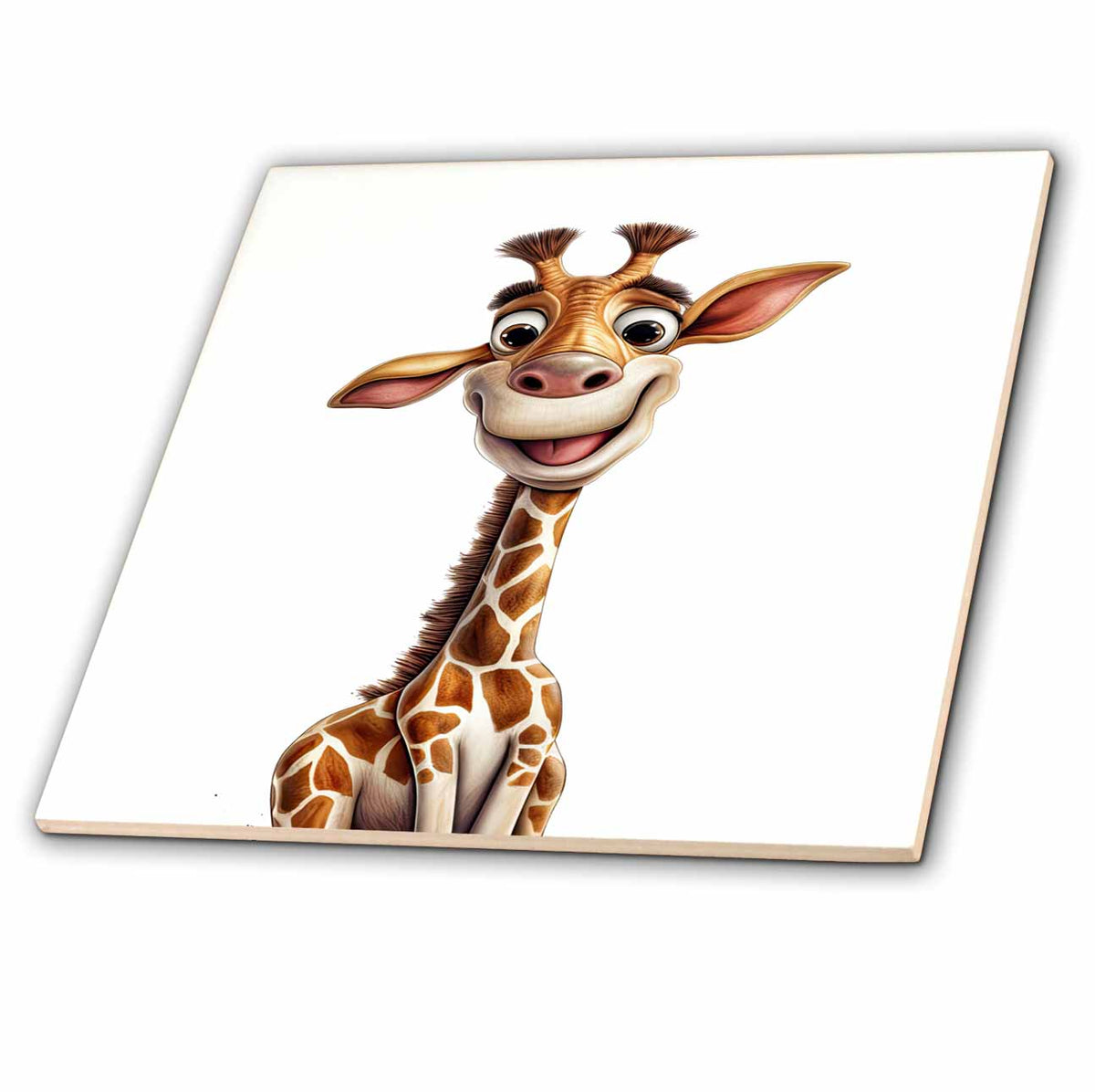3dRose Cute Silly Smiling Giraffe Illustration - Tiles (ct-382163)