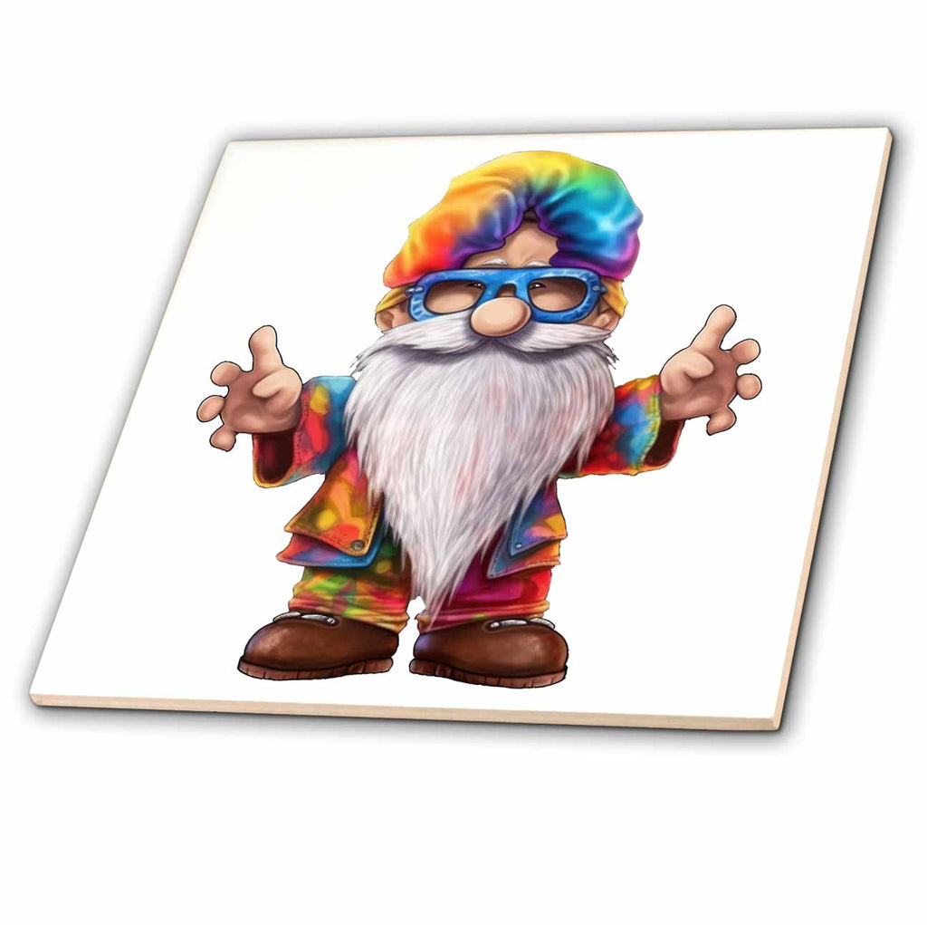3dRose Gradient Colorful Hippie Gnome Illustration - Tiles (ct-382217)