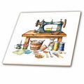 3dRose Anne Marie Baugh - Illustrations - Sewing Machine and Thread Illustration - Tiles (ct-382229)