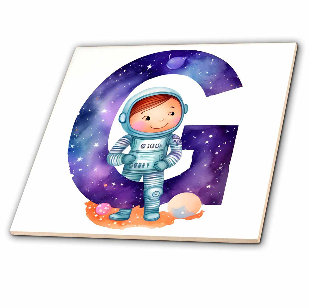 3dRose Anne Marie Baugh - Monograms - Cute Astronaut Monogram Initial G - Tiles (ct-382448)