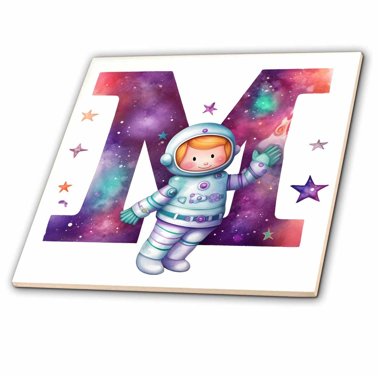 3dRose Anne Marie Baugh - Monograms - Cute Astronaut Monogram Initial M - Tiles (ct-382453)