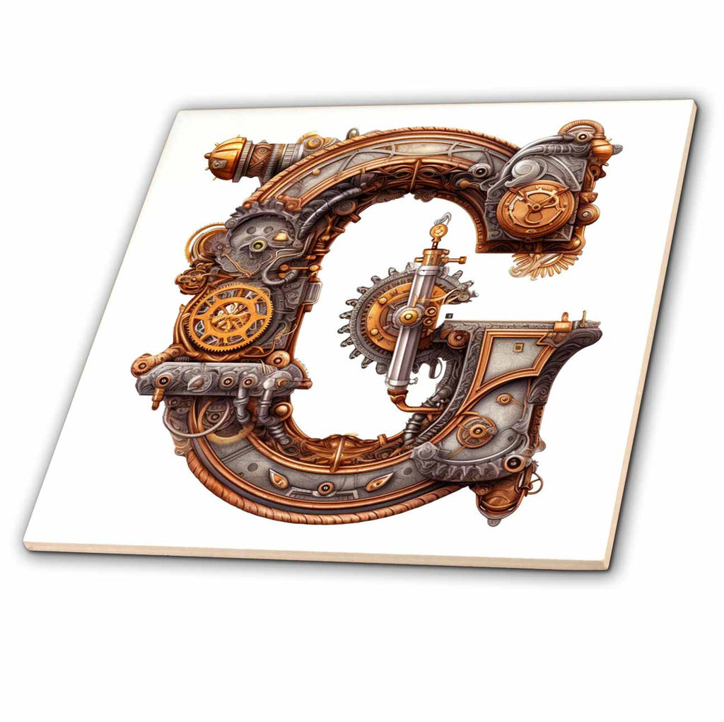 3dRose Anne Marie Baugh - Monograms - Steampunk Monogram Initial G - Tiles (ct-382508)